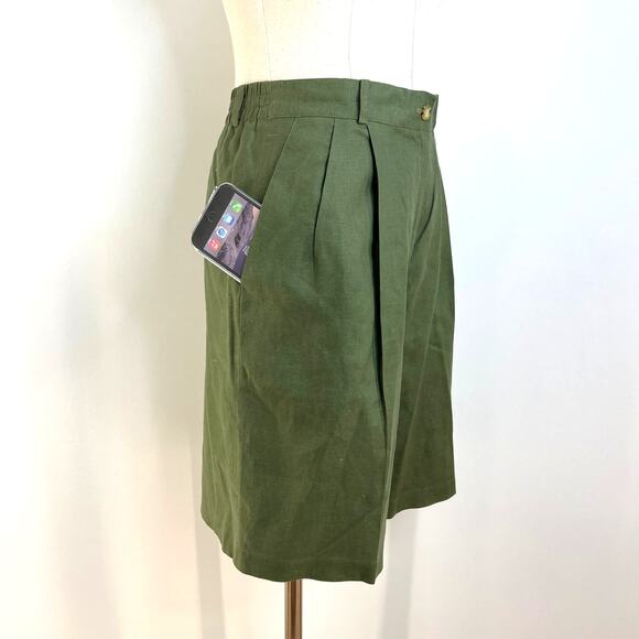 Vintage Talbots Linen Shorts Green Pleated Front - Picture 2 of 5
